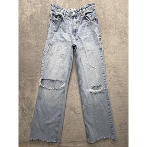 Zara Light Blue High-Rise Distressed Straight Jeans